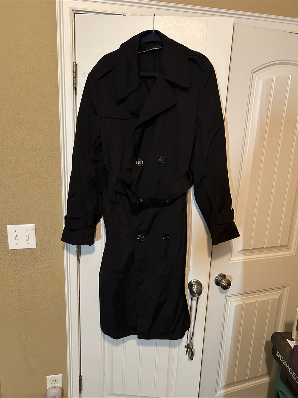 American Apparel Black Military Double-Breasted Trench Coat, Removable Lining